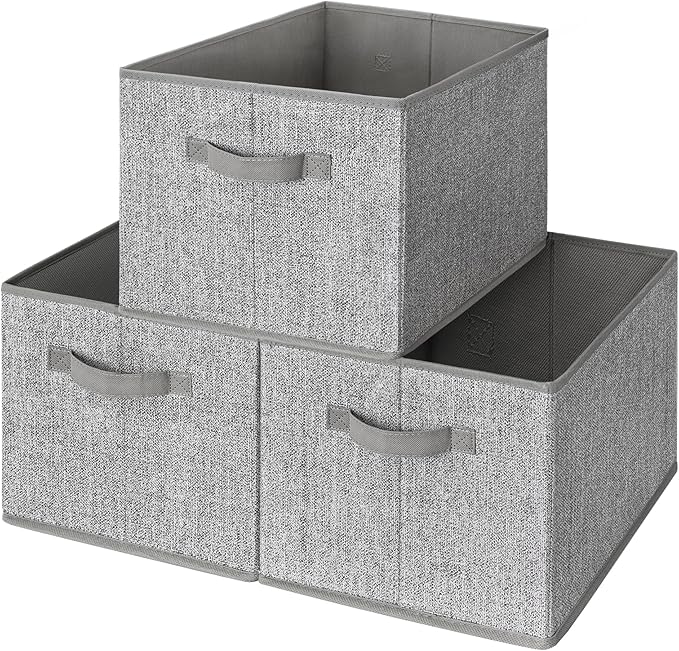 GRANNY SAYS Closet Storage Bins, Storage Baskets for Organizing, Fabric Storage Bins with Handles, Clothing Storage Containers for Organization Wardrobe, Gray, Extra Large, 3-Pack