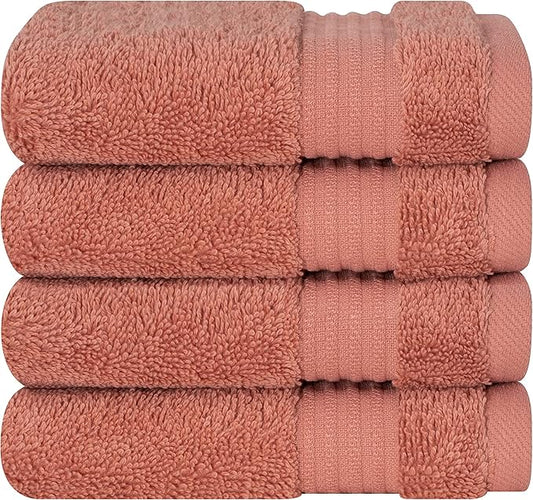 Cotton Paradise 100% Cotton Turkish Washcloth Set for Bathroom, 4 Piece Soft Absorbent Small Hand Face Towels Wash Rags, Coral