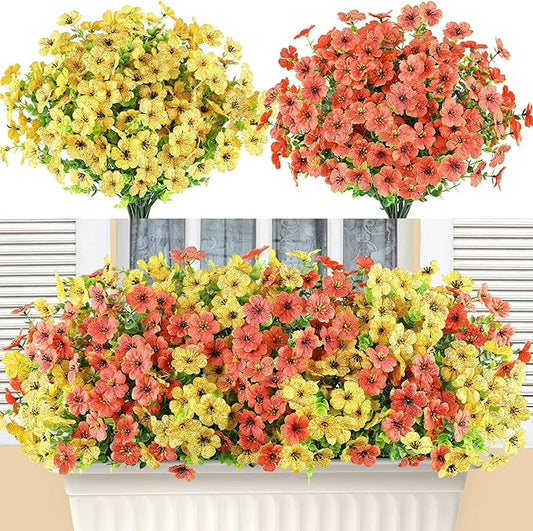 AmyHomie 16 Bundles Artificial Flowers for Outdoor Outside Summer Fall Decoration UV Resistant Faux Flowers No Fade Fake Plastic Plants Fake Mums Garden Porch Window Box Decorating