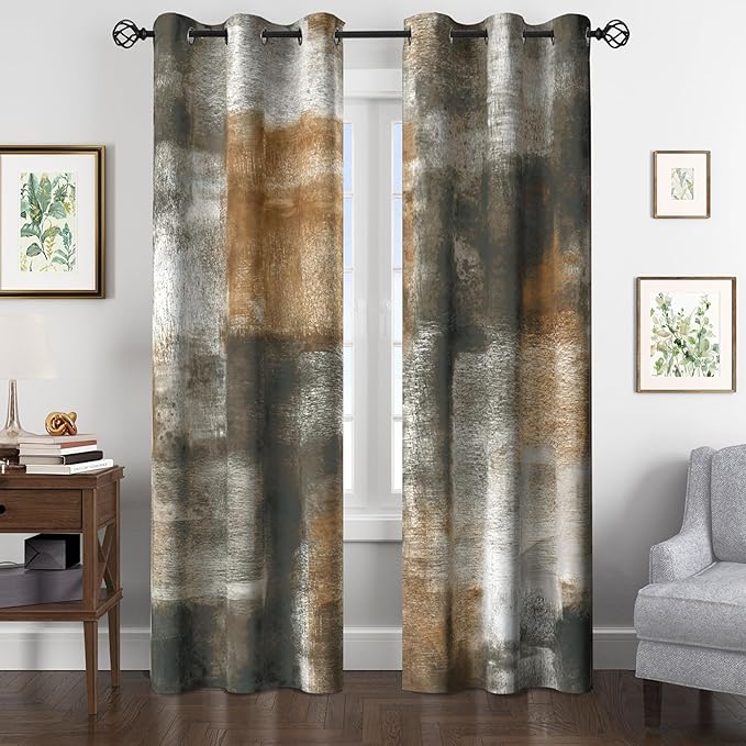 Asuexpect Abstract Curtains 2 Panels Abstract Rust Curtain Room Darkening Grommet Window Treatments Modern Decorative for Bedroom Living Room, 42x72 Inches, Tan