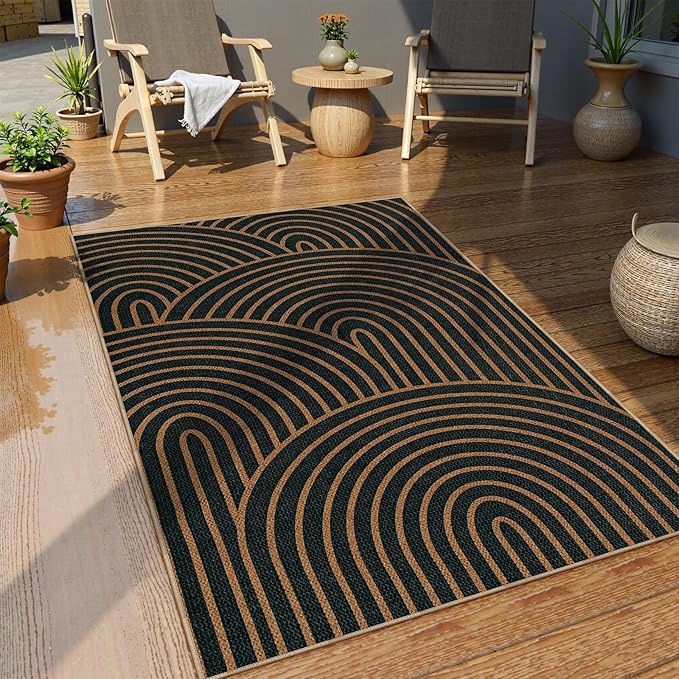 Lahome Modern Rainbow Easy Jute Patio Rug, 3x5 Washable Rugs for Entryway Farmhouse Carpet, Non Slip Indoor Door Mat Contemporary Throw Carpet for Laundry Guestroom Room Porch Decor