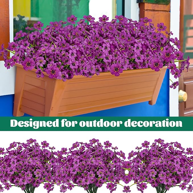 Lnoicy 24 Pcs Artificial Flowers for Outdoor,Plastic Flowers Decoration, UV Resistant Faux Flowers Shrubs, Artificial Plants for Indoor Outside Garden Home Wedding Farmhouse(Fuchsia)