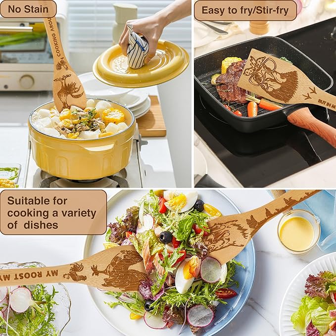 8pcs Chicken Bamboo Cooking Spoon with Apron and Oven Mitts, Rooster Kitchen Utensil Decor Gifts for Women Chicken Lovers,Roosters Themed Decorations for Home,Party Housewarming Presents Ideas