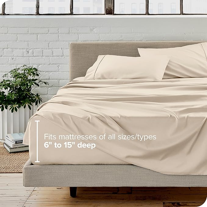 Bare Home Short Queen Sheet Set - 1800 Ultra-Soft Microfiber - Double Brushed - Deep Pockets - Easy Fit - 4 Piece Set - Bed Sheets (Short Queen, Sand)