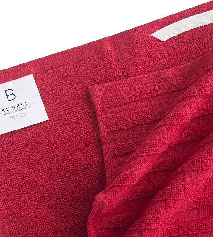 Premium Cotton Kitchen Towels (20”x 28”, 6 Pack) | Large Absorbent Terry & Flat Towel Set with Hanging Loop | Red