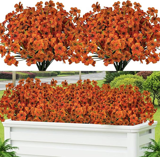 Lnoicy 24 Pcs Artificial Flowers for Outdoor,Plastic Flowers Decoration, UV Resistant Faux Flowers Shrubs, Artificial Plants for Indoor Outside Garden Home Wedding Farmhouse(Orange)