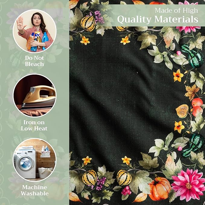 Maison d' Hermine Cloth Napkins Set of 4 100% Cotton Everyday Reusable Square Napkins Cloth Washable, Dinner, Party, Wedding, Restaurant (Pumpkin Garden - Dark Green, 20" x 20")