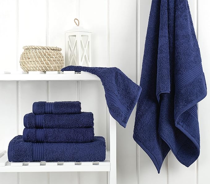 Cotton Paradise 6 Piece Towel Set 100% Cotton Soft Absorbent Turkish Towels for Bathroom 2 Bath Towels 2 Hand Towels 2 Washcloths, Navy Blue Towel Set