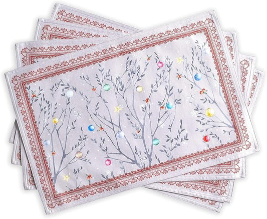 Maison d' Hermine Placemats Set of 4 100% Cotton Washable Cloth Place Mats, Reusable Table Mats for Kitchen Dining Decoration, Party, Wedding, Restaurant (Fairy Christmas, 13" x 19")