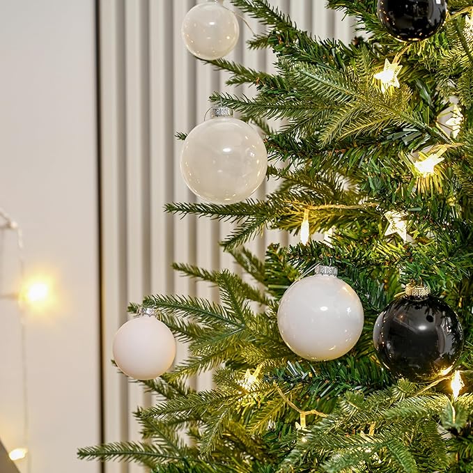 White Glass Christmas Ornaments for Tree, 3.15’’ Ball Ornaments Set of 9, Hanging Baubles with 3 Different Finishes, Plain Xmas Balls for Home Decor, Thanksgiving, Wedding Party Gift