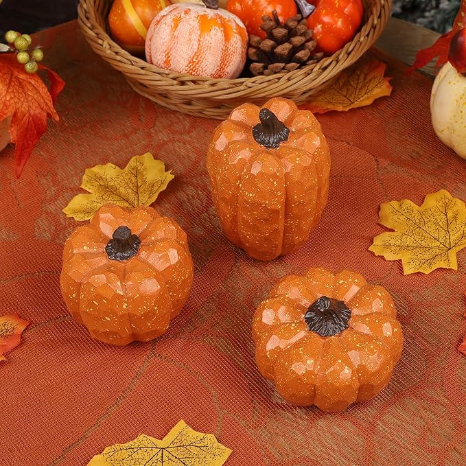 winemana Pumpkins Fall Decor Set of 3 - Artificial Resin Thanksgiving Table Centerpiece for Home Mantel Porch Office & Farmhouse, Decorative Elegant Pumpkin Autumn Harvest Decorations (Orange)