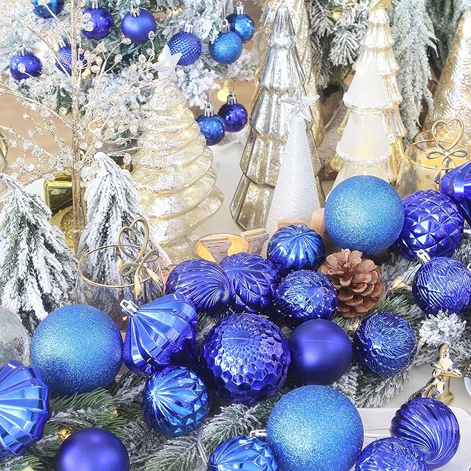 Sea Team 41 Pack Christmas Baubles with Ropes, 60mm Medium Christmas Balls, Shatterproof Plastic Christmas Bulbs, Hanging Decorations for Christmas Tree, Holiday, Wedding, Party, Blue