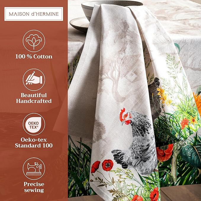 Maison d' Hermine Cloth Napkins Set of 4 100% Cotton Everyday Reusable Square Napkins Cloth Washable, Dinner, Party, Wedding, Restaurant, Spring/Summer (Basse Cour, 20" x 20")