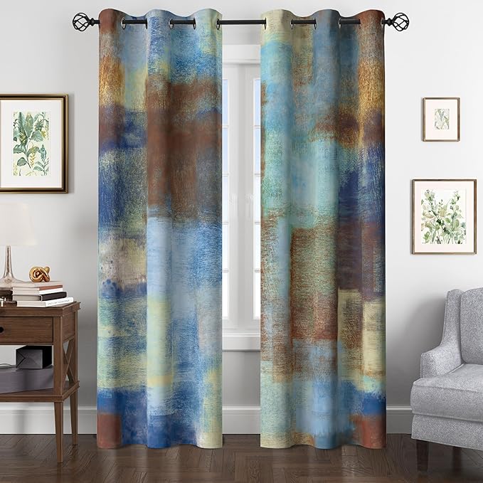 Asuexpect Abstract Curtains 2 Panels Abstract Rust Curtain Room Darkening Grommet Window Treatments Modern Decorative for Bedroom Living Room, 42x72 Inches, Blue Rust