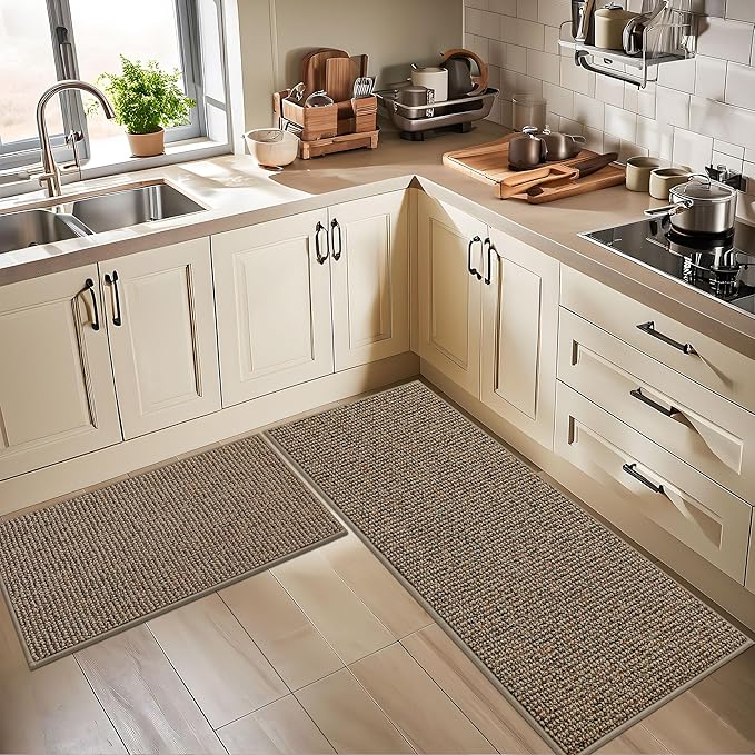 BEQHAUSE Kitchen Rugs 32"x48", Non-Slip Kitchen Mats for Floor, Super Absorbent and Stain Resistant Kitchen Rugs, Machine Washable Rugs for Kitchen, Hallway, Laundry & Sink, Taupe