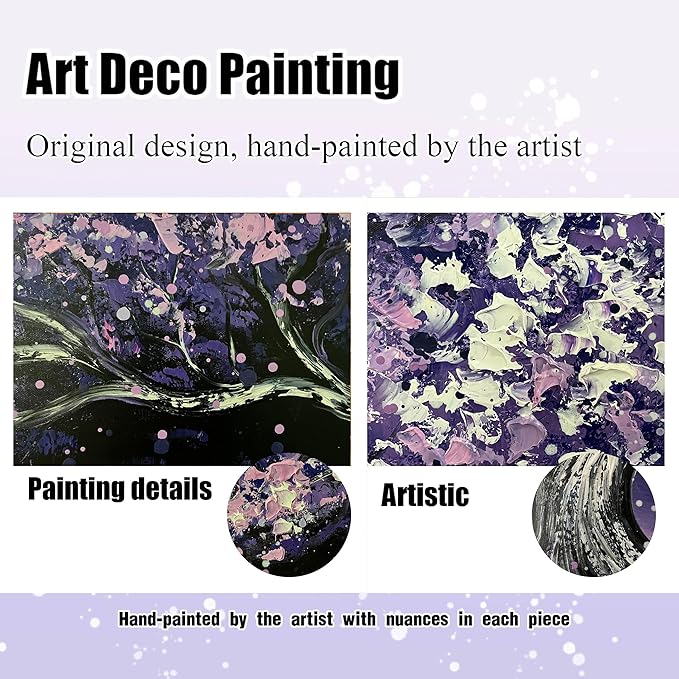 Purple Tree Hand Painted Wall Decor for Living Room - Modern Canvas Wall Art for Bedroom - Black Large Framed Wall Art Size 29" x 59"