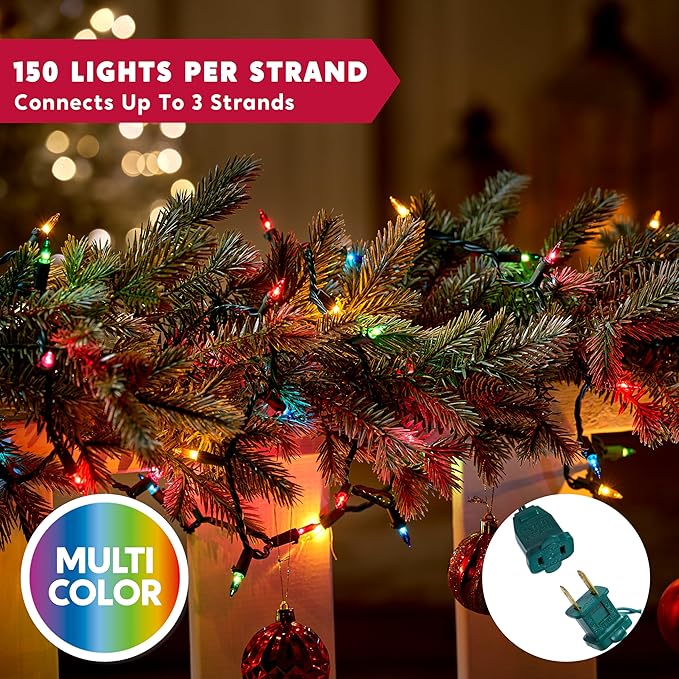 Joiedomi Multicolor Christmas String Lights,150 Count 31.2FT Christmas Fairy Tree Lights Plug in for Indoor Outdoor Xmas Decorations Patio Holiday Theme Party Yard House,Green Wire