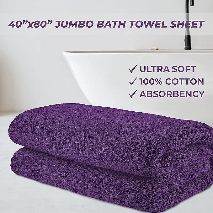 Cotton Paradise 100% Cotton 40x80 Oversized Bath Sheet, Extra Large Turkish Bath Towels for Bathroom, Purple Bathsheet