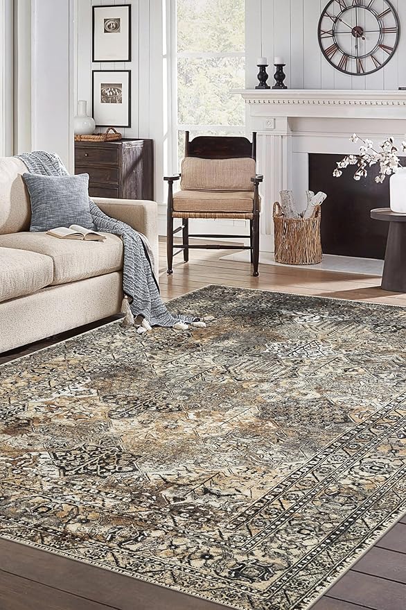 Keen Home Design 4x6 Rug - Machine Washable Area Rug with Non-Slip Backing, Ideal for Living Room, Dining Room, Bedroom - Vintage, Easy Clean, Durable, Low Pile Rug - (4' x 6')