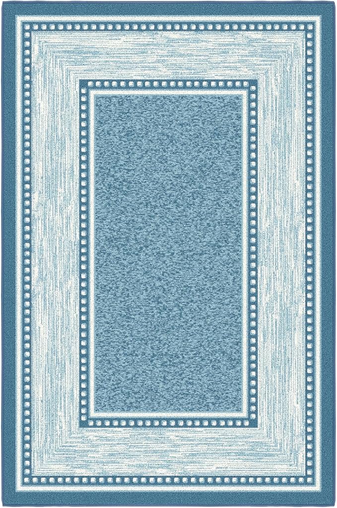 Ottomanson 3'3" x 5' Rugs for Living Room Border Area Rug for Bedroom - Non Slip Durable Large Floor Carpet for High Traffic Areas - Indoor Rug for Dining Room Kitchen Kids Playroom, Turquoise