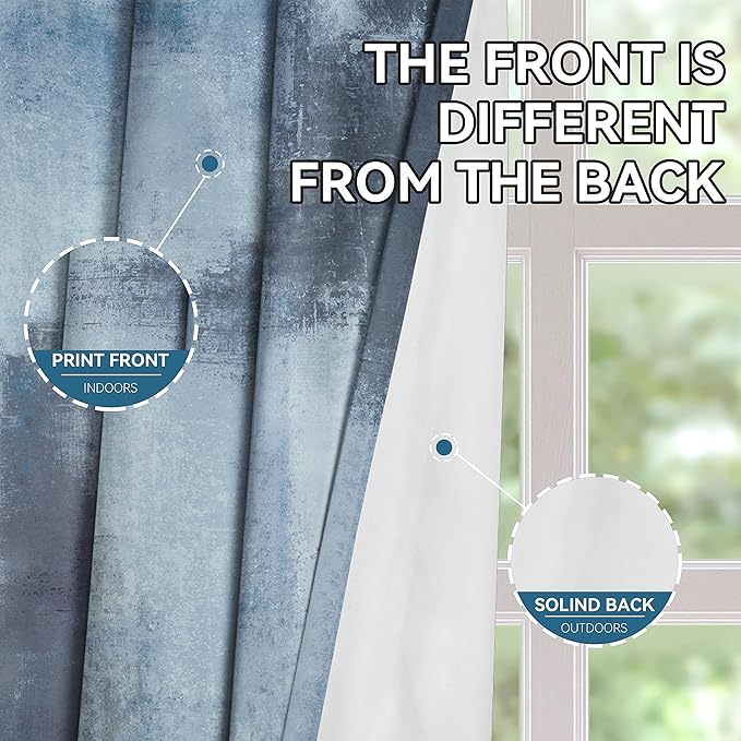 Asuexpect Dusty Blue Abstract Curtains 2 Panels Set Navy Grey Geometric Curtain Modern Chic Window Treatments Decorative for Farmhouse Living Room Bedroom Window 50% Darkening Curtain 52x72 Inch