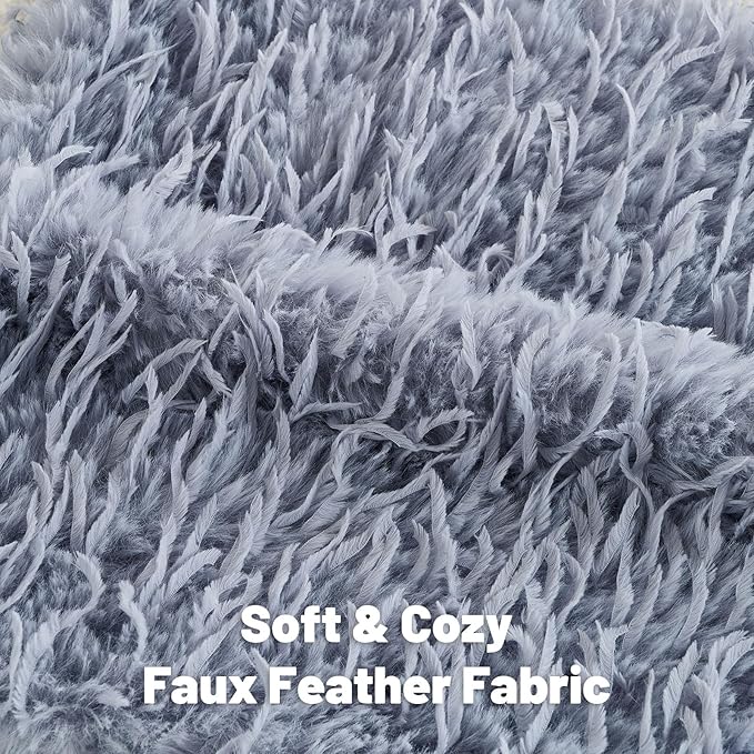 FUTEI Grey Blue Decorative Throw Pillow Covers 24x24 Inch Set of 2,Soft Fluffy Faux Feather Texture European Cushion Cases,Modern Home Luxury Decor for Couch Bed Living Room