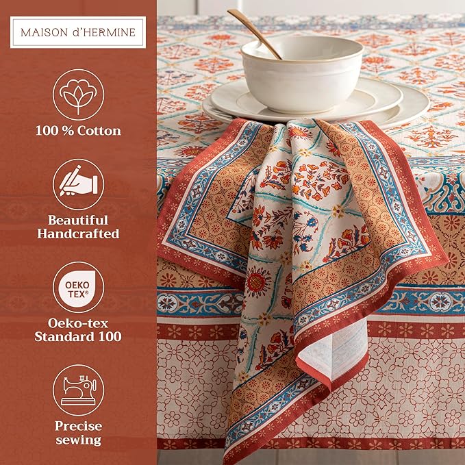 Maison d' Hermine Cloth Napkins Set of 4 100% Cotton Everyday Reusable Square Napkins Cloth Washable, Dinner, Party, Wedding, Restaurant (Romane, 20" x 20")