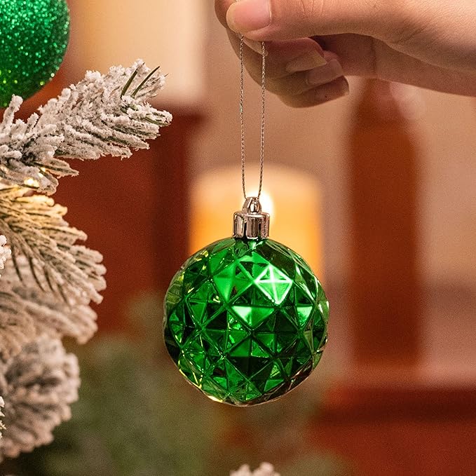 Valery Madelyn Christmas Ornaments Tree Decorations Set for Fall Halloween, 24ct Green Shatterproof Ball Ornaments, 2.36" Hanging Ornament Bulk for Xmas Holiday Party Decor