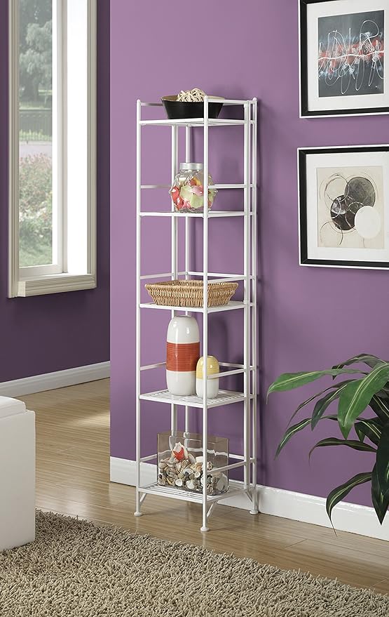 Convenience Concepts Xtra Storage Shelves - 5-Tier Folding Metal Storage Shelves, Closet Organizer for Office, Laundry Room, Bedroom, Garage, Kitchen, Bathroom, White