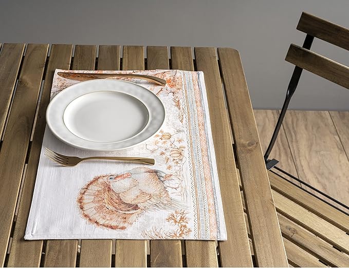 Maison d' Hermine Placemats Set of 4 100% Cotton Washable Cloth Place Mats, Reusable Table Mats for Kitchen Dining Decoration, Party, Wedding, Restaurant (Giving Thanks, 13" x 19")
