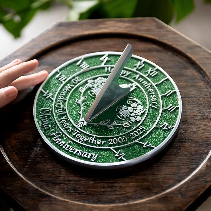 Anniversary Sundial Gift for 20th China Wedding Anniversary in 2024 - Recycled Metal Home Decor Or Garden Present Idea - Handmade in UK for Him, Her Parents Or Couples 20 Year Celebration