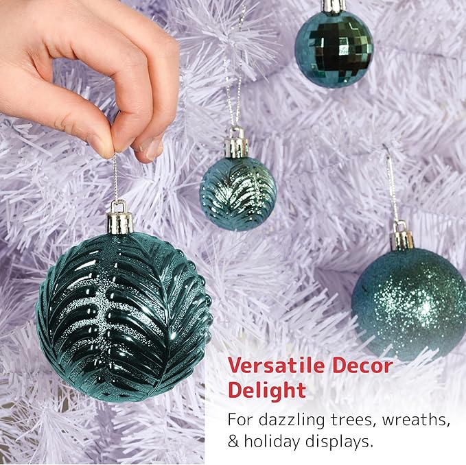 Prextex 36-Piece Christmas Tree Decorations - Shatterproof Christmas Tree Ornaments Set - Assorted Matte, Glitter, Shiny Baubles and Decorative Balls for Holiday Décor, Christmas Balls - Olive Green