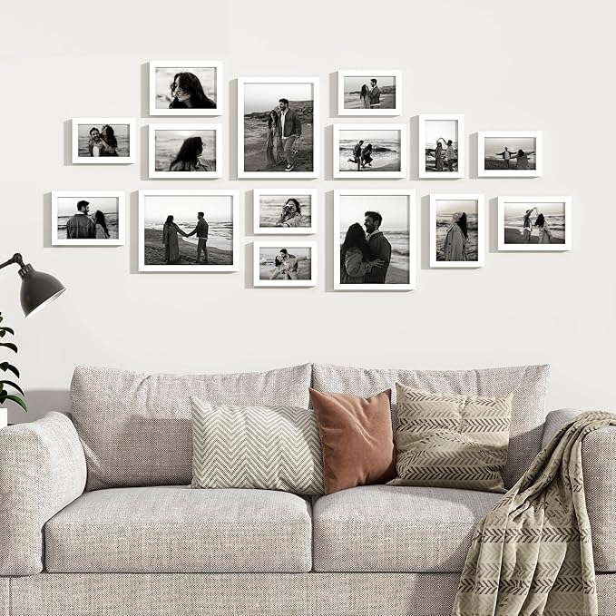 15 Pack Picture Frames Collage Wall Decor, Gallery Frame Set for Wall Mounting or Tabletop Display, Multi Sizes Including 3pcs 8x10, 6pcs 5x7, 6pcs 4x6, White