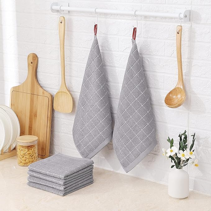 Homaxy 100% Cotton Terry Kitchen Dish Cloths, Ultra Soft and Absorbent Dish Towels for Kitchen, Suitable for Drying and Washing Dishes, 8 Pack, 12 x 12 Inches, Light Grey