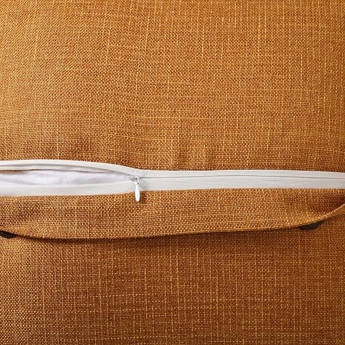 HAUSSY Burnt Orange Linen Decorative Throw Pillow Covers 22x22 Inch Set of 2,Square Cushion Case with 3 Vintage Buttons,Modern Farmhouse Home Decor for Couch,Bed