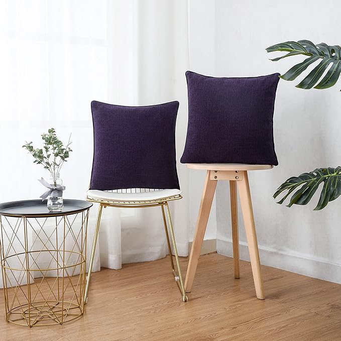 HPUK Linen Throw Pillow Covers Pack of 2, 18x18 Inch Accent Cushion Covers for Living Room, Bedroom, Decorative Solid Color Pillow Covers for Couch, Sofa, Chair, Purple