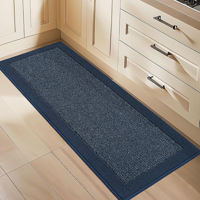 BEQHAUSE Kitchen Runner Rugs 24"x60", Kitchen Rugs Non-Slip Kitchen Mats for Floor, Absorbent and Stain Resistant Kitchen Mats, Machine Washable Rugs for Kitchen, Hallway, Laundry & Sink, Blue