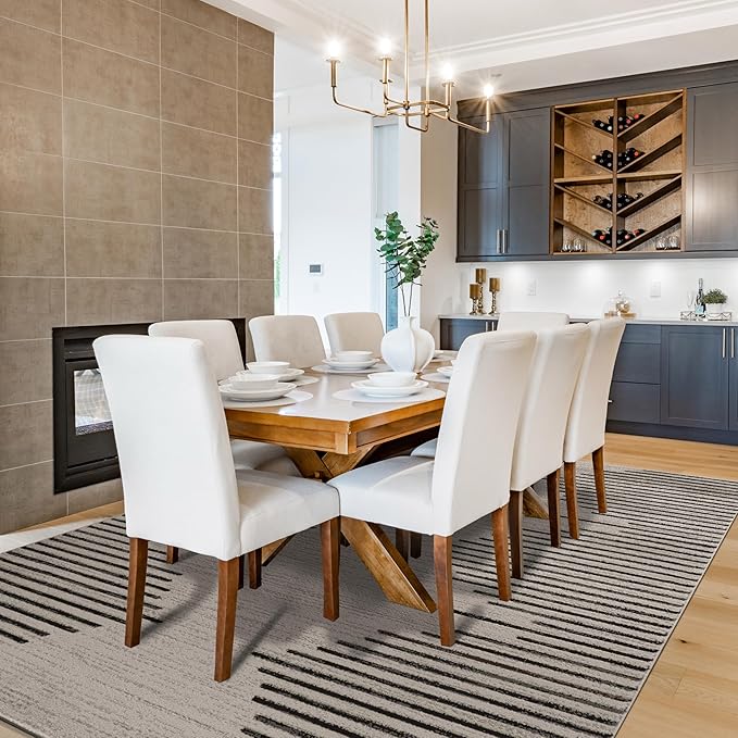 Rugshop Bohemian Stripe Stain Resistant High Traffic Living Room Kitchen Bedroom Dining Home Office Area Rug 8' 8" x 12' Cream