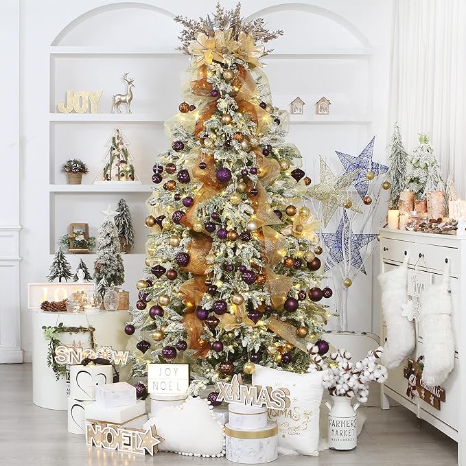 Sea Team 41-Pack Christmas Ball Ornaments with Strings, 60mm/2.36-Inch Small Size Baubles, Shatterproof Plastic Christmas Bulbs, Hanging Decorations for Xmas Tree, Holiday, Wedding, Party, Magenta