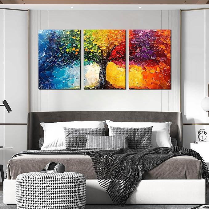 Tree Canvas Wall Art for Bedroom Girl - Modern Wall Decor for Office Women - Colorful 3 Piece Wall Art for Living Room Large Size 24" x 36"