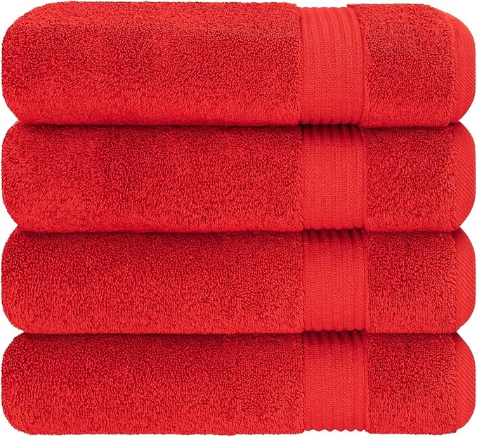 Cotton Paradise 4 Piece Turkish Bath Towels for Bathroom, 100% Cotton Extra Large Soft Plush Towels Bathroom Set, Red