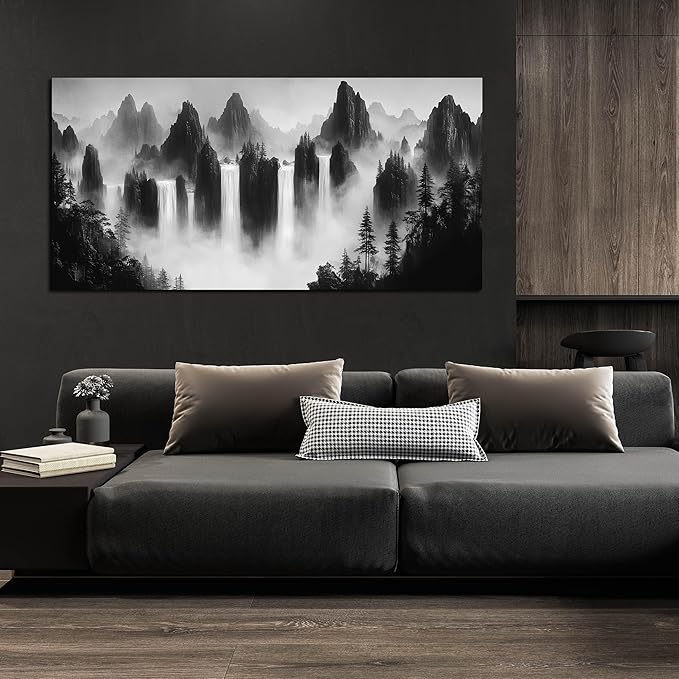 Mountain Pictures Wall Decor for Living Room Black and White Canvas Wall Art for Office Nature Landscape Wall Art Decor 24 x 48 Inch