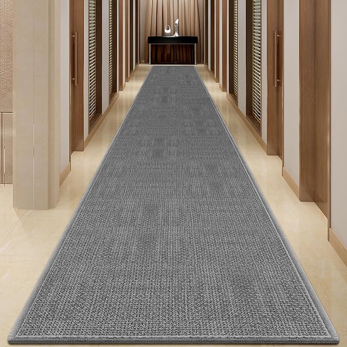 GOYLSER 20 ft Jute Entryway Runner, Rubber Backed Absorbent Extra Long Runner Rug for Hallway, Grey Laundry Room Runner Mat