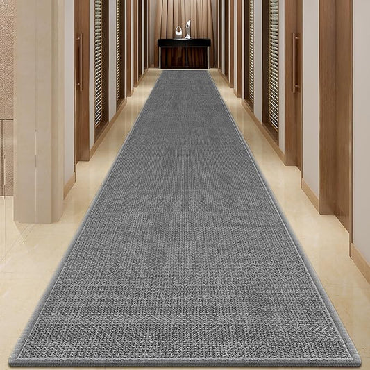 GOYLSER 20 ft Jute Entryway Runner, Rubber Backed Absorbent Extra Long Runner Rug for Hallway, Grey Laundry Room Runner Mat