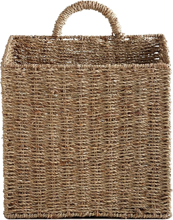 MyGift 12.5 Inch Rustic Woven Wall Hanging Storage Basket, Large Decorative Baskets, Magazine and Mail Organizer Basket