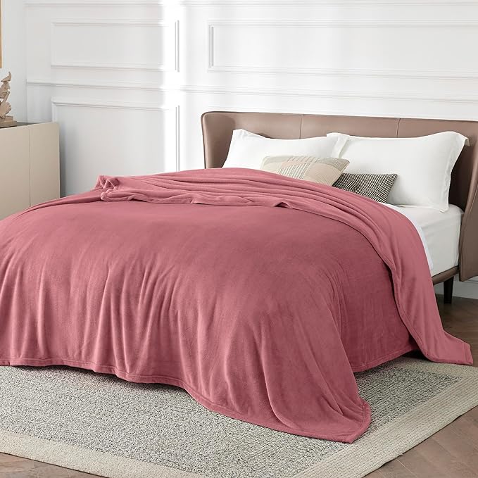 Bedsure GentleSoft Fleece Bed Blankets Queen Size Rose Pink - Soft Lightweight Plush Fuzzy Cozy Luxury Blanket Microfiber, 90x90 inches