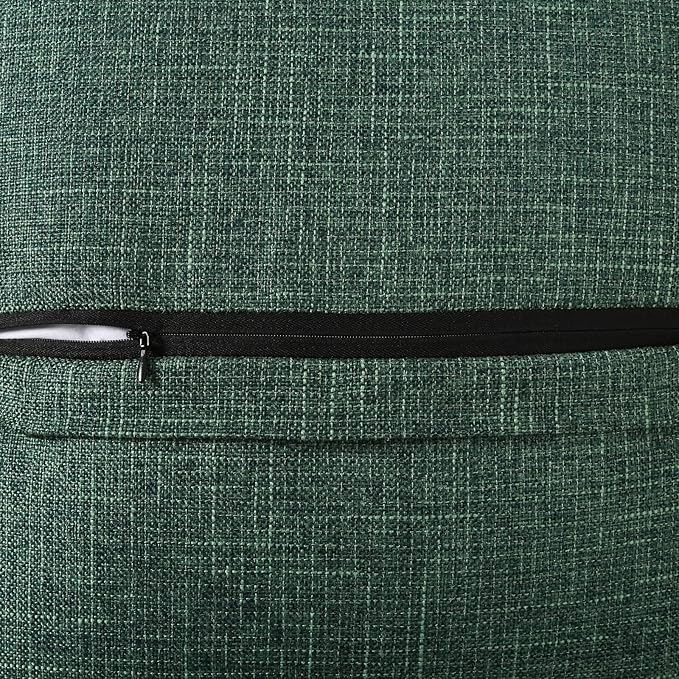 HAUSSY Emerald Green Linen Decorative Throw Pillow Covers 24x24 Inch Set of 2, Square Euro Cushion Case with 3 Vintage Buttons,Modern Farmhouse Home Decor for Couch,Bed