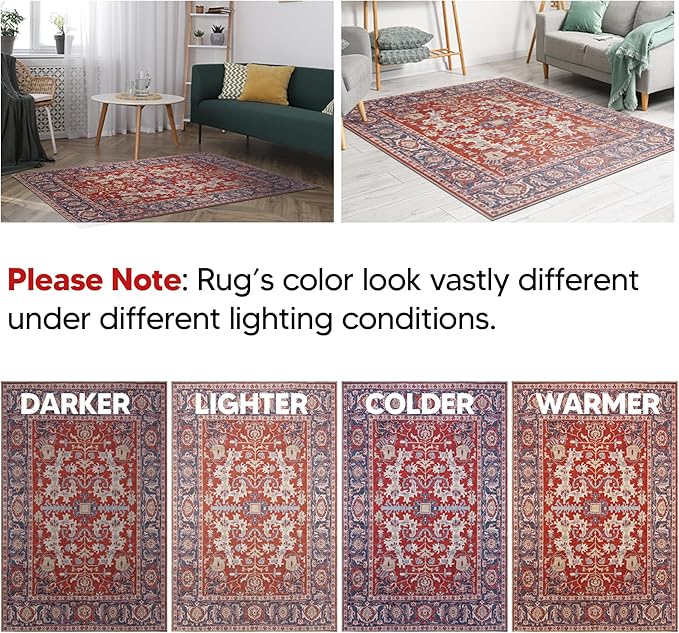 Keen Home Design 6x9 Rug - Machine Washable Area Rug with Non-Slip Backing, Ideal for Living Room, Dining Room, Bedroom - Vintage, Easy Clean, Durable, Low Pile Rug - (6' x 9')