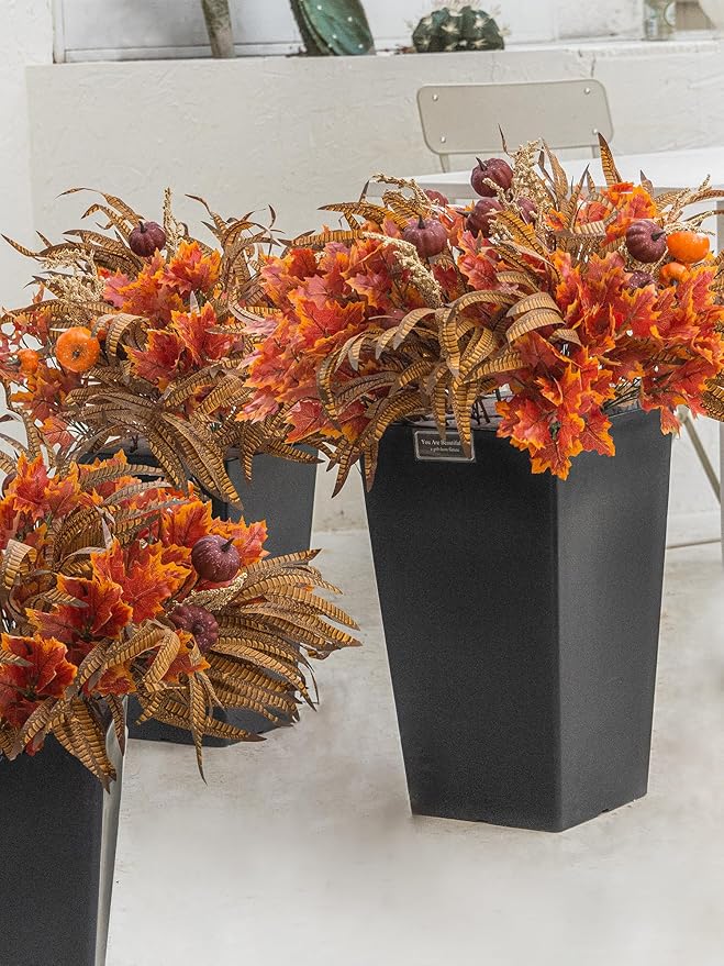 15pcs Outdoor Fall Artificial Branch with Pumpkin, Feather and Maple Leaves for Indoor Outside Hanging Plants Garden Porch Window Box Home Wedding Farmhouse Décor