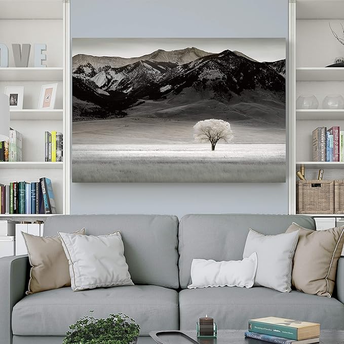 Renditions Gallery Canvas Nature Art Prints for Home Standalone Solitary Tree Black & White Modern Artwork Prints for Bedroom Living Room Office Decor - 18"X27" LT08